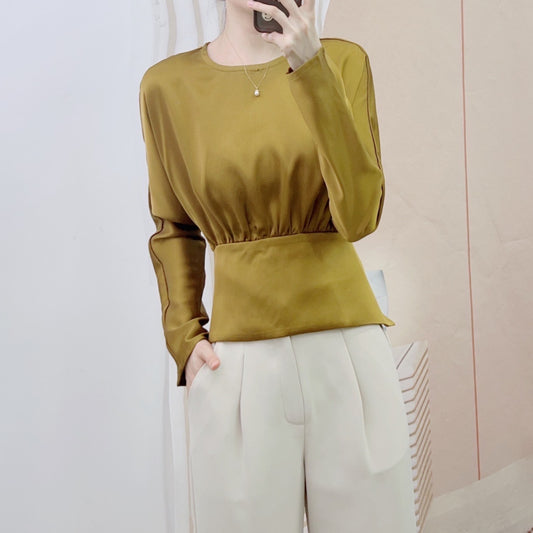 Dame elegant bluse med sløjfebånd og let stof Stilla