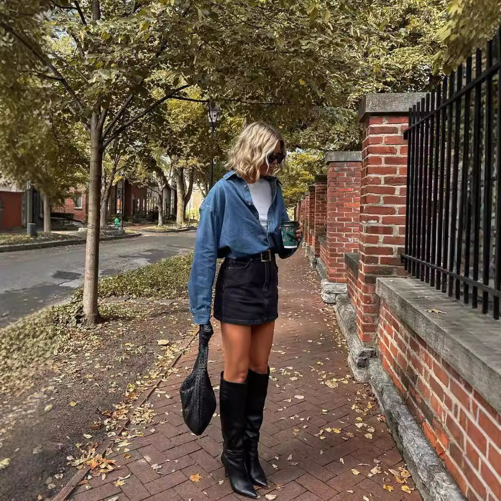 Dame Denim Skjorte i Oversized-Snit Stilla