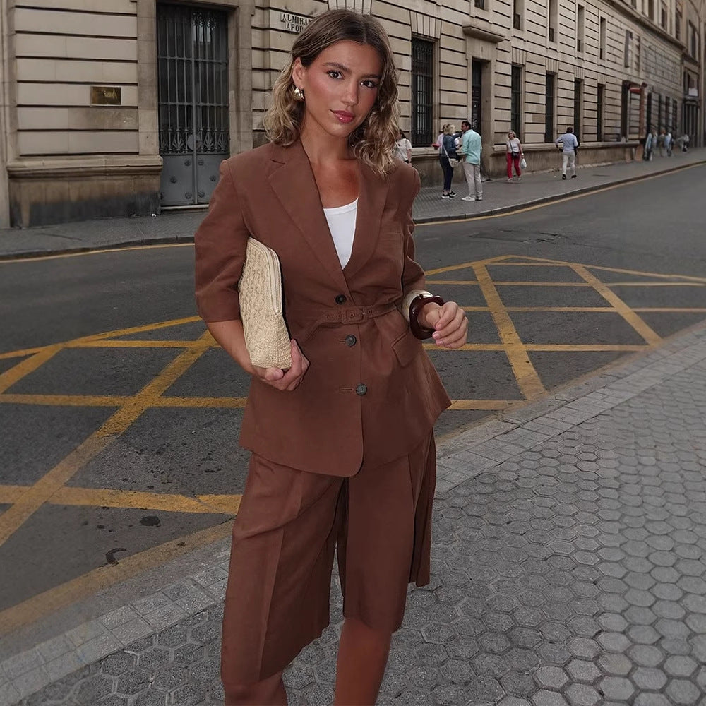 Dame elegant blazer med bælte Stilla