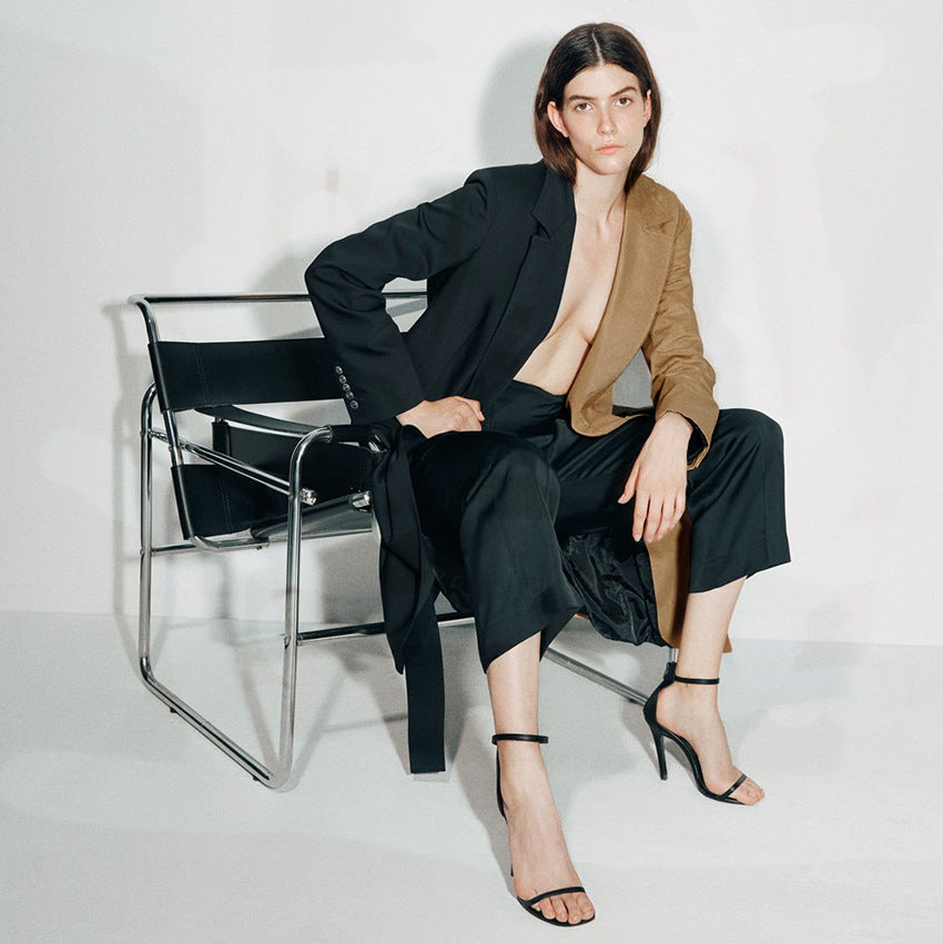 Dame Dobbelt bred Blazer med asymmetrisk Design Stilla