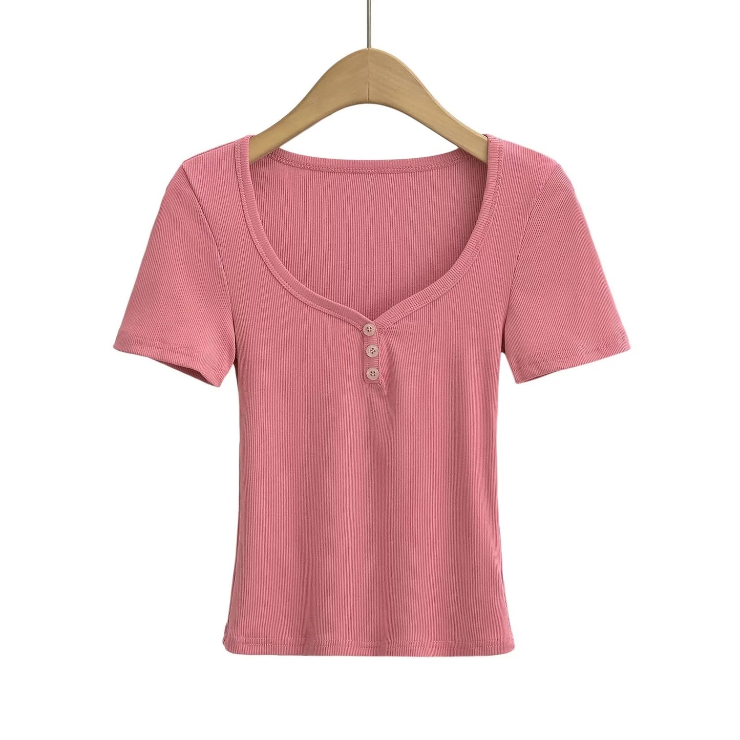 Dame elegant basis-overdel med dyb rund halsudskæring og knapdetaljer Stilla