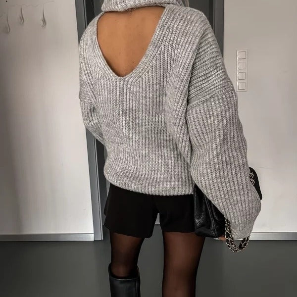 Dame afslappet oversized strikbluse med høj krave og løs pasform Stilla