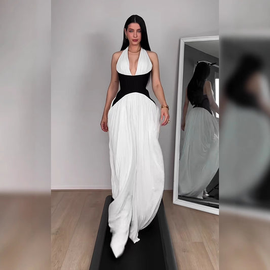 Dame Elegant gulvlængde brudekjole med dyb V-udskæring og flydende kant Stilla