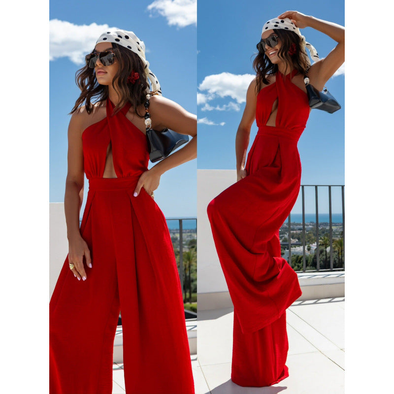 Dame Halterneck Bredben Jumpsuit Stilla