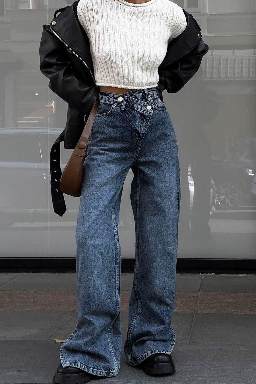 Stilla | Split Front Cross Straight Jeans