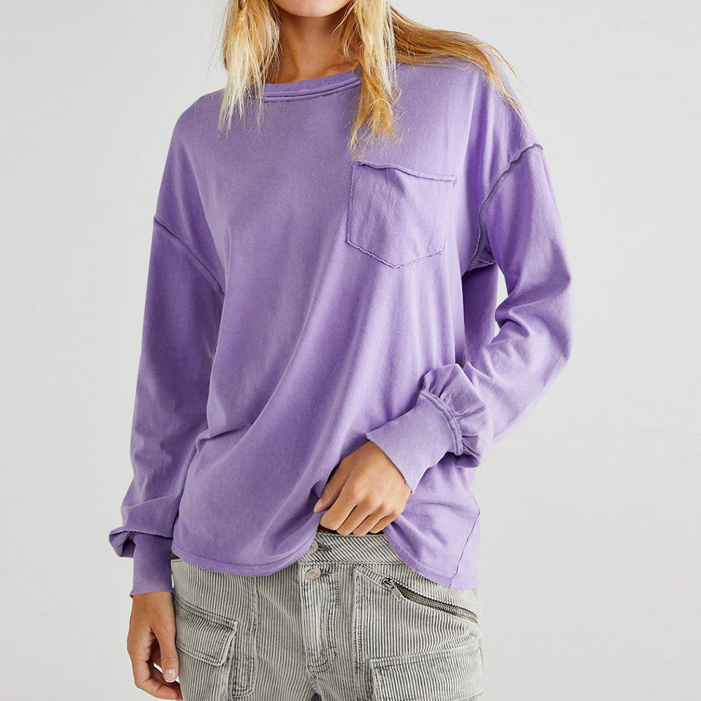 Dame afslappet langærmet skjorte med brystlomme og oversized snit Stilla