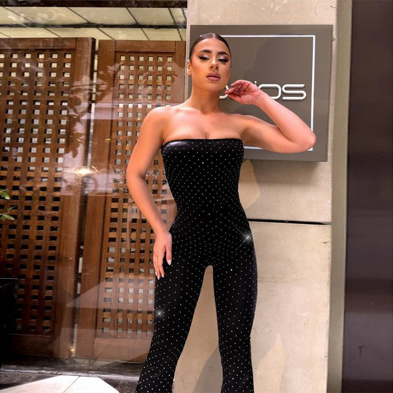 Dame Strapless Pailletter Flare Jumpsuit Stilla