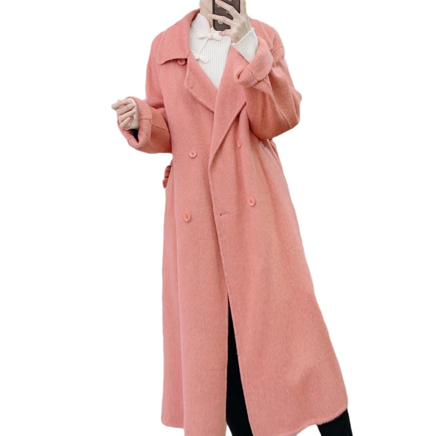 Dame dobbeltknappet frakke med aftagelig taljespænde og vintage charme Stilla