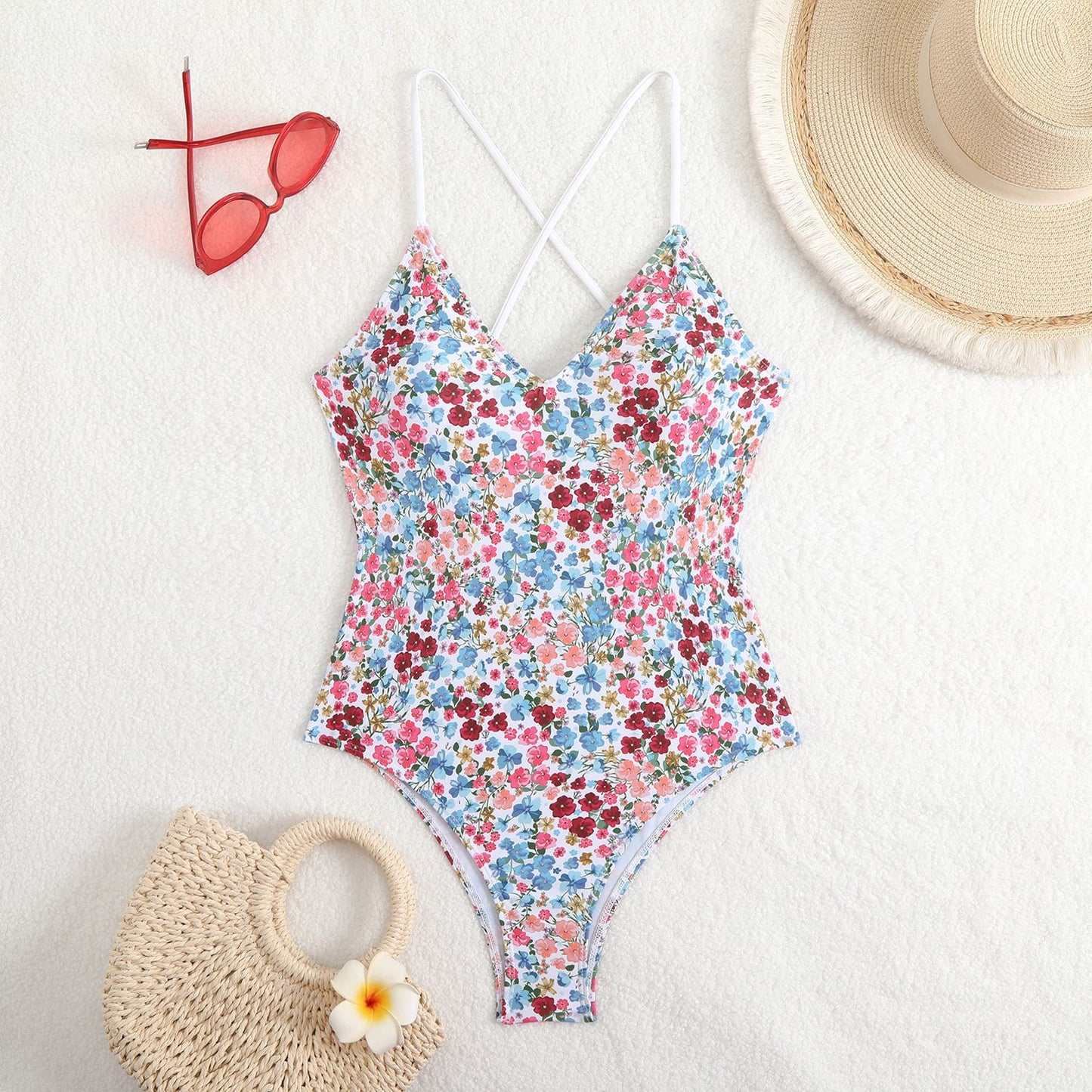 Dame Floral Print Cross-Back Éntedeler Badedragt Stilla