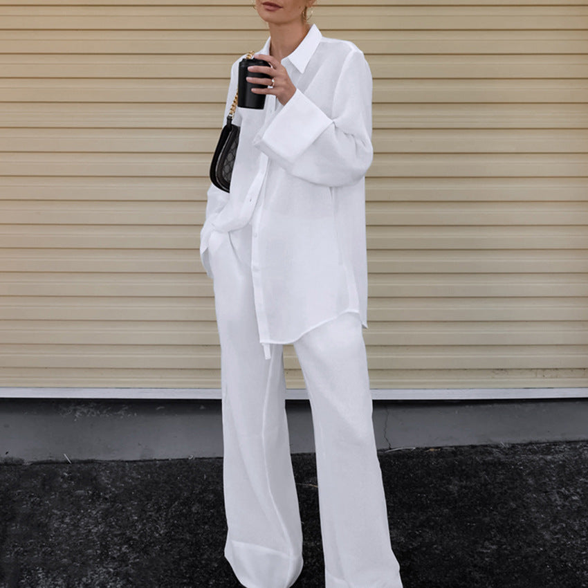 Dame afslappet oversized-bluse og bred bukser sæt Stilla