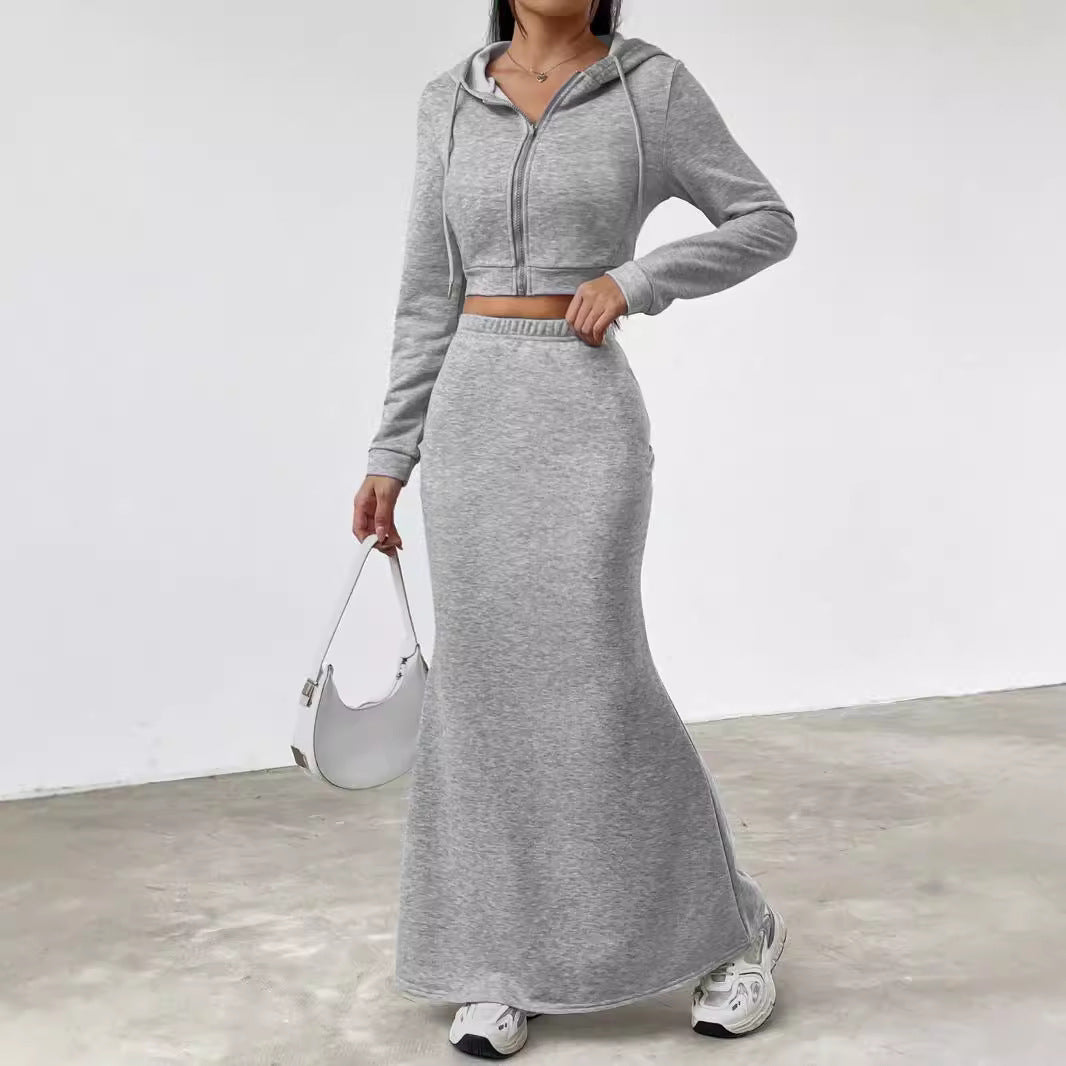 Dame elegant Cropped Sweatshirt med høj talje og Maxiskørt Stilla