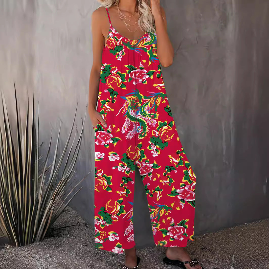 Dame sommer jumpsuit med blomster mønstre og bred pasform Stilla