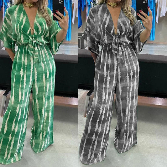 Dame jumpsuit med knyttet talje og bred ben Stilla