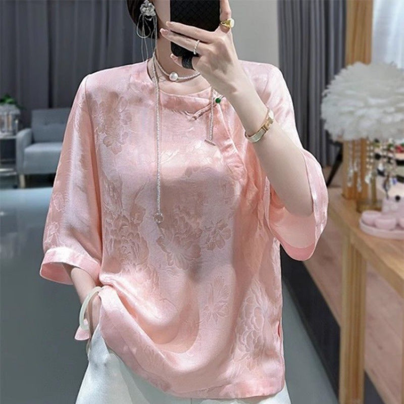 Dame Elegant Blomstret Stofbluse Stilla