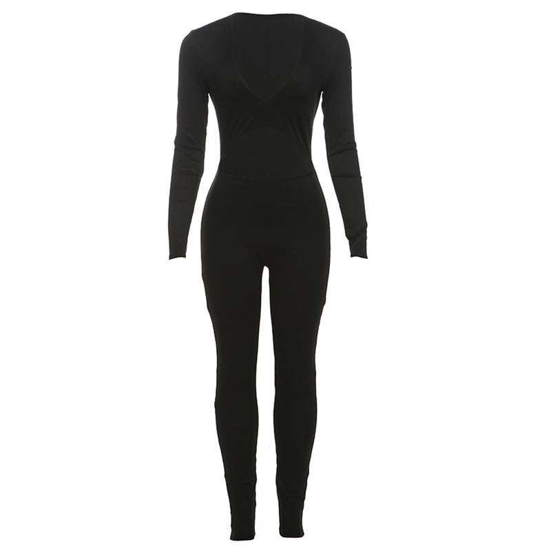 Dame figursyet Langærmet Jumpsuit med dyb V-udskæring og Cut-Out-detaljer Stilla