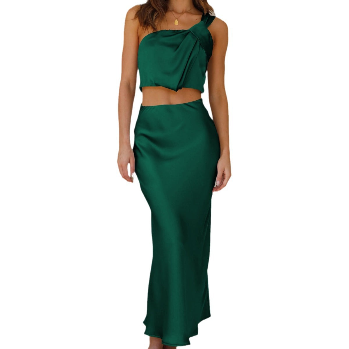 Dame elegant Crop-Top og Maxiskirt-sæt med asymmetrisk design Stilla