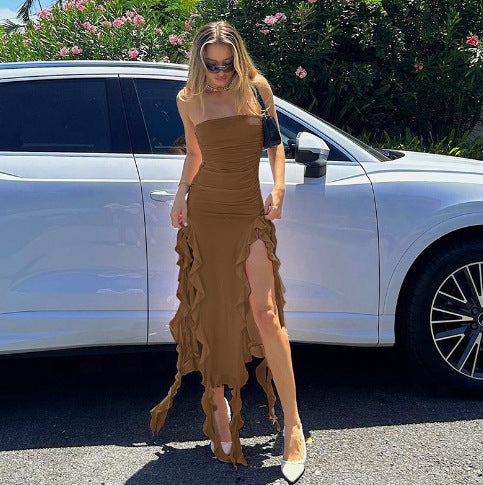 Dame Elegant Flæse Høj-Slid Maxi Kjole Stilla