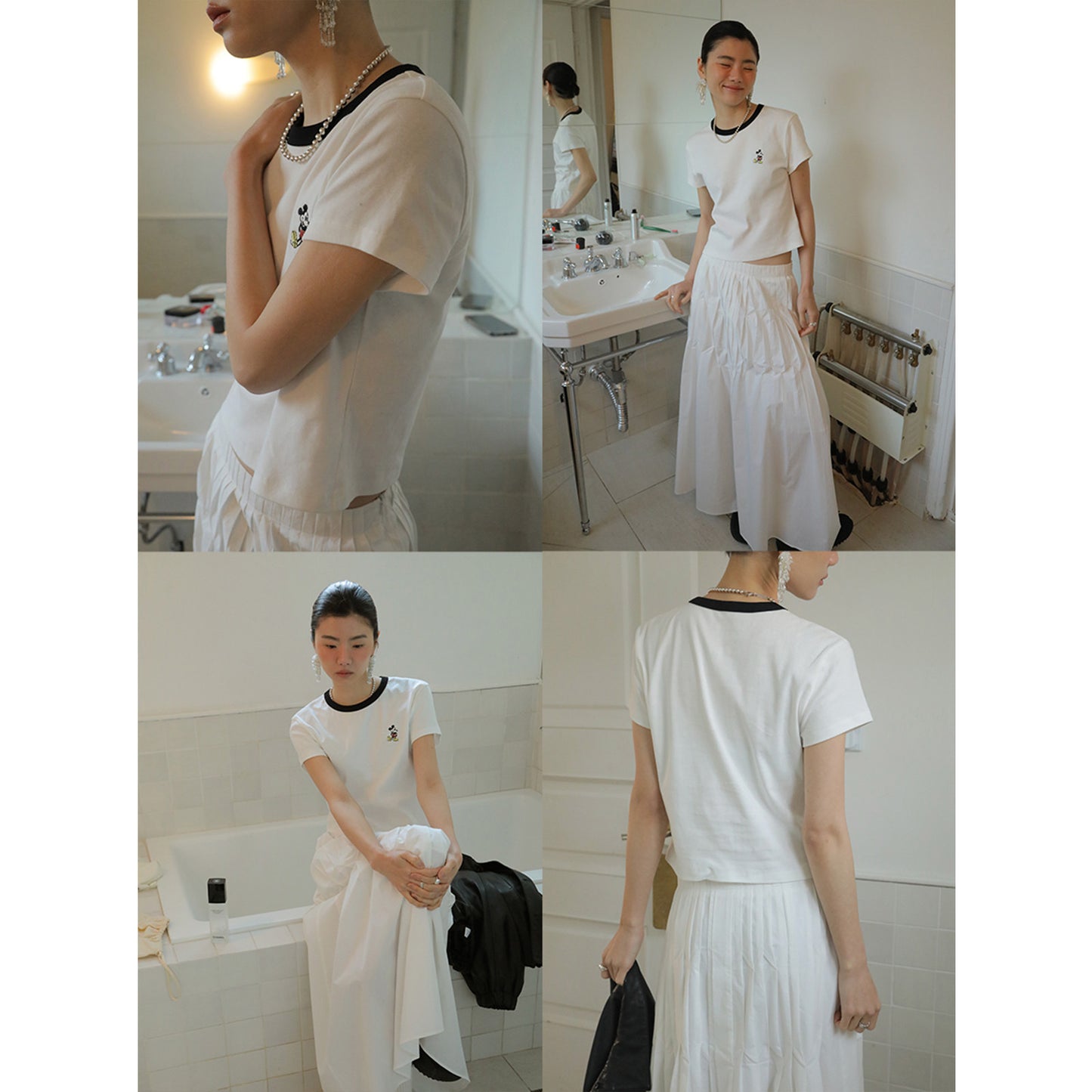 Dame afslappet kortærmet top med kontrasterende halsudskæring og stilfuld snit Stilla