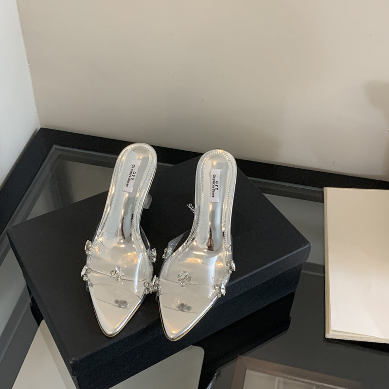 Dame åbne højhælede sandaler med gennemsigtigt overmateriale og glitrende applikationer Stilla