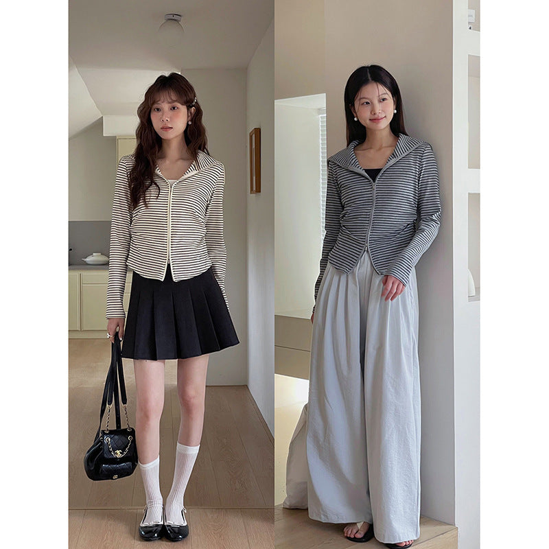 Dame afslappet hættejakke med grafisk stribemønster og kvalitetslynlås Stilla