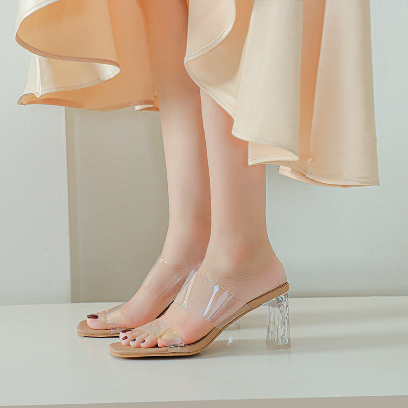 Dame Elegant Klar Blokhæls Mules Stilla