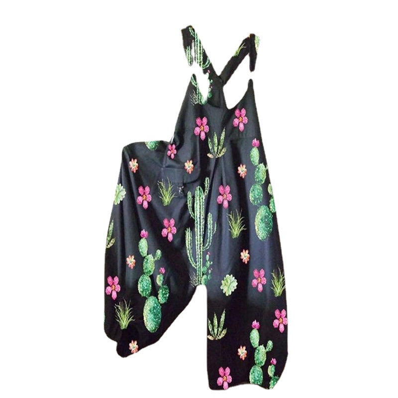 Dame Casual Jumpsuit med farverigt mønster og bredt skårne ben Stilla