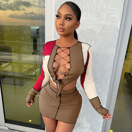 Dame Crop-Top og Mini nederdel sæt med raffineret snit og unikt design Stilla