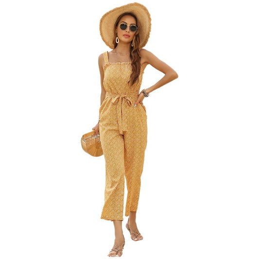 Dame jumpsuit med floral tryk og justerbart bælte Stilla