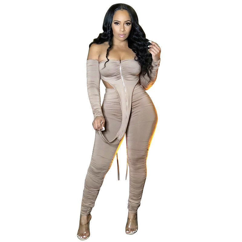 Dame Cut-Out Jumpsuit med lange ærmer og elegant vrapdesign Stilla