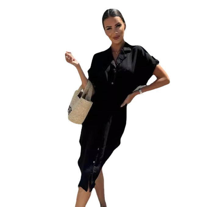 Dame Afslappet Knappeskjorte Kjole med Bindebælte Stilla