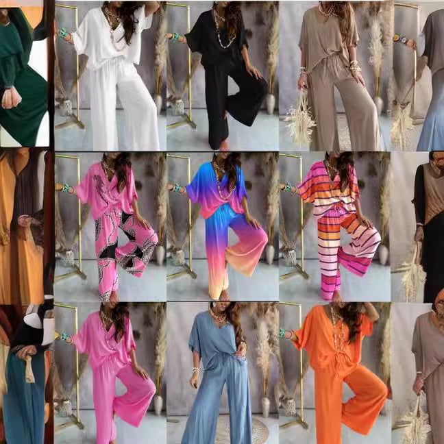 Dame afslappet loungewear-sæt med bredt top og komfortable bukser Stilla