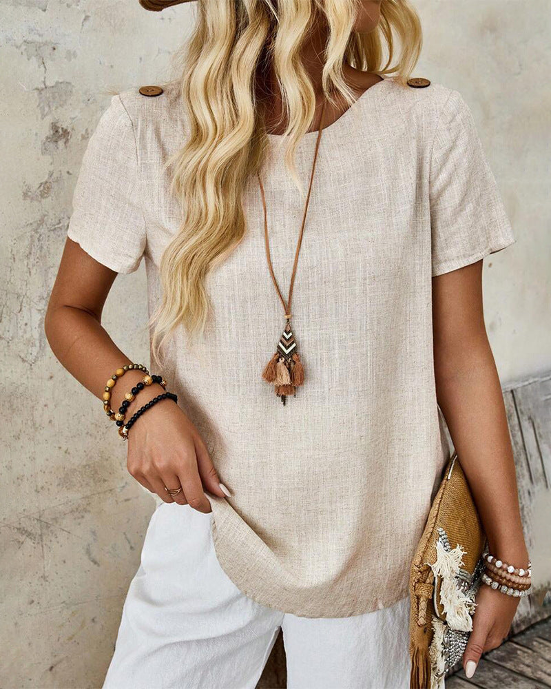 Dame afslappet linned top med dekorative knapdetaljer Stilla