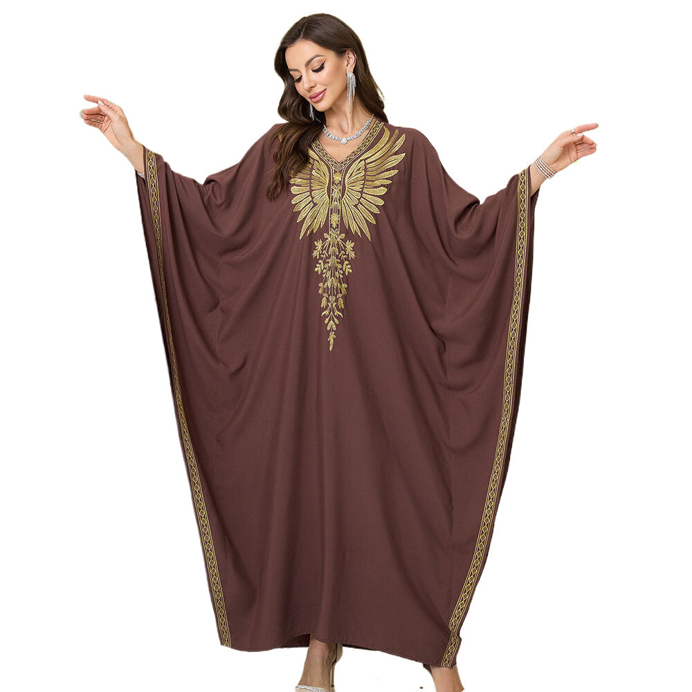 Dame elegant kaftan med kunstnerisk fjederdesign Stilla