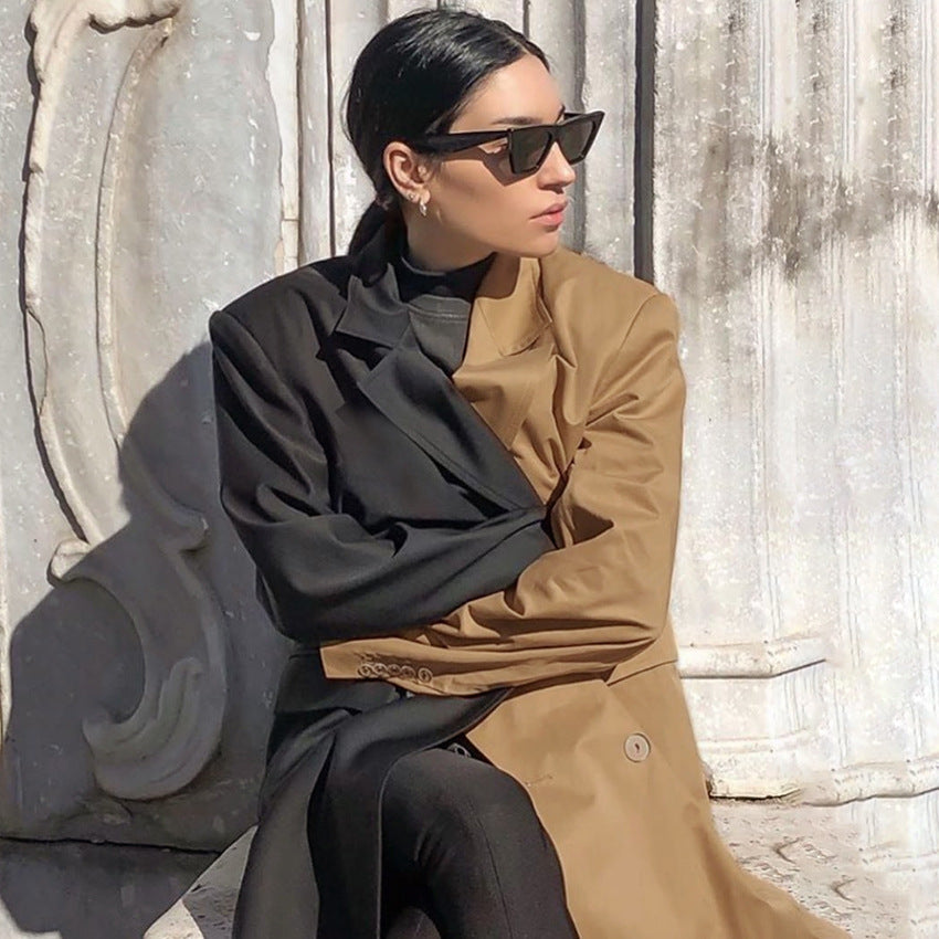 Dame Dobbelt bred Blazer med asymmetrisk Design Stilla