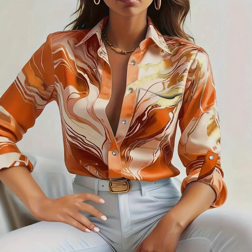 Dame Elegant Bluse med abstrakt Marmor-Mønster Stilla
