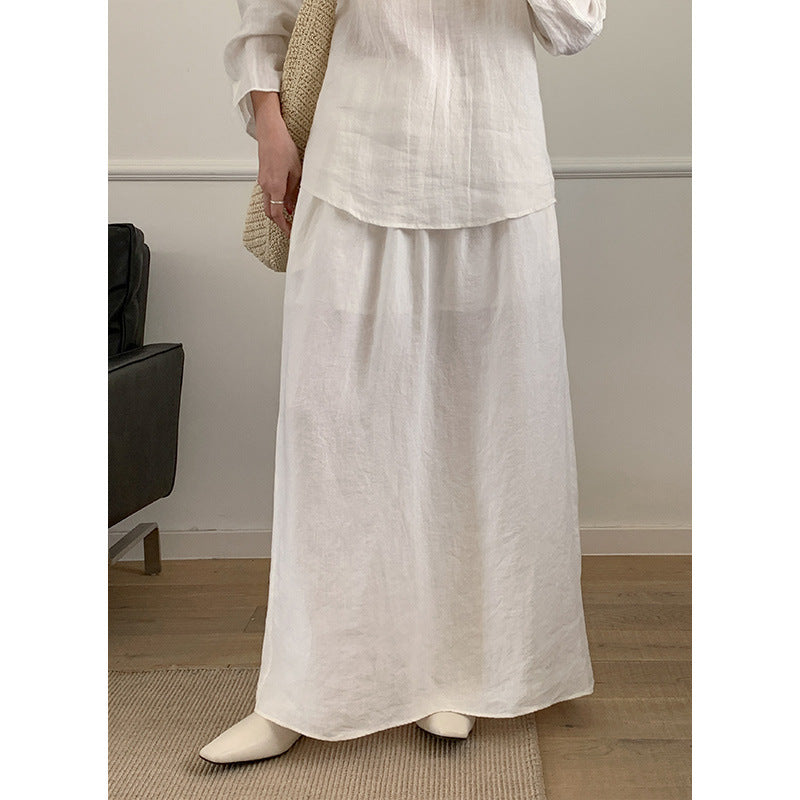 Dame afslappet hør maxiskørt med elastisk talje og høj silhouette Stilla