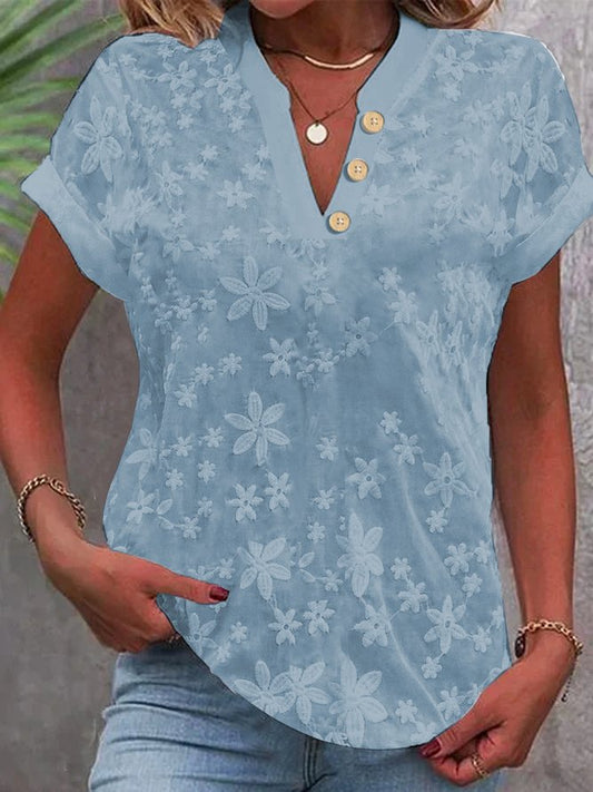 Dame elegant bluse med floralt broderidesign Stilla