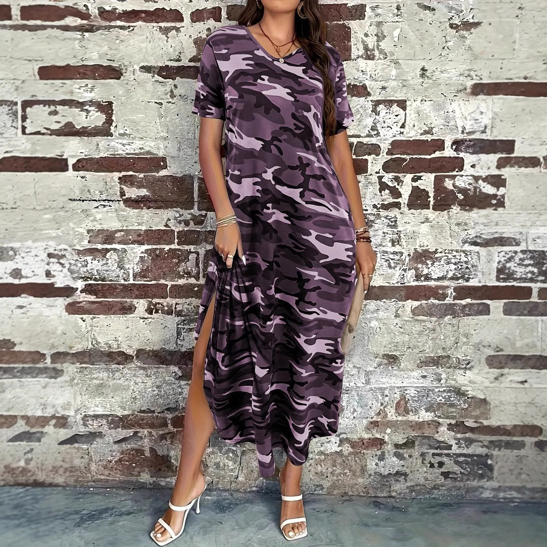 Dame afslappet maxikjole med camouflage-mønster Stilla