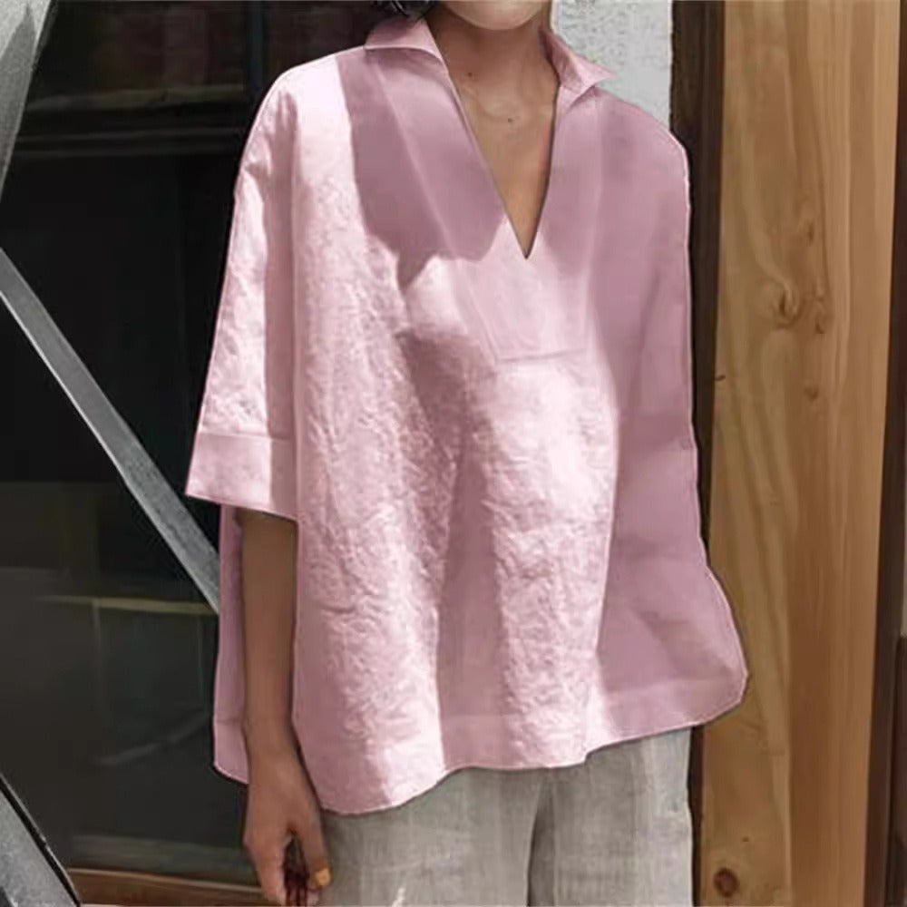 Dame Oversized Bluse med moderne V-udskæring og afslappet snit Stilla