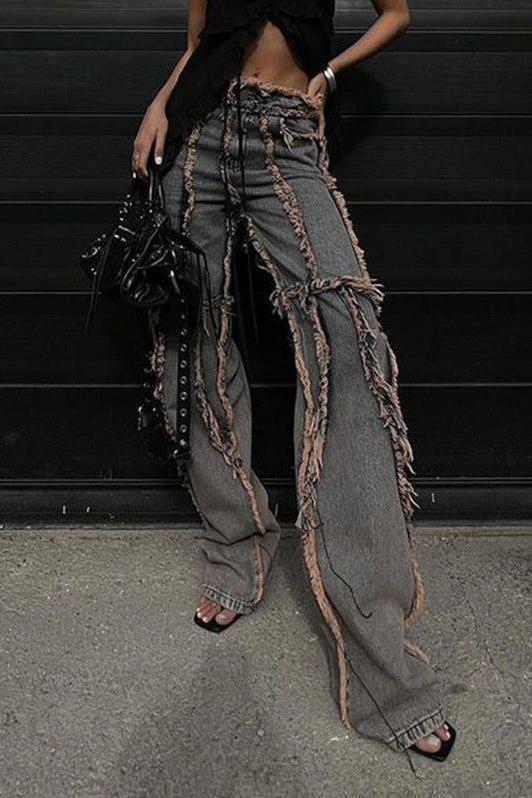 Stilla | Americansk Gade Stil Raw-edge Split Jeans