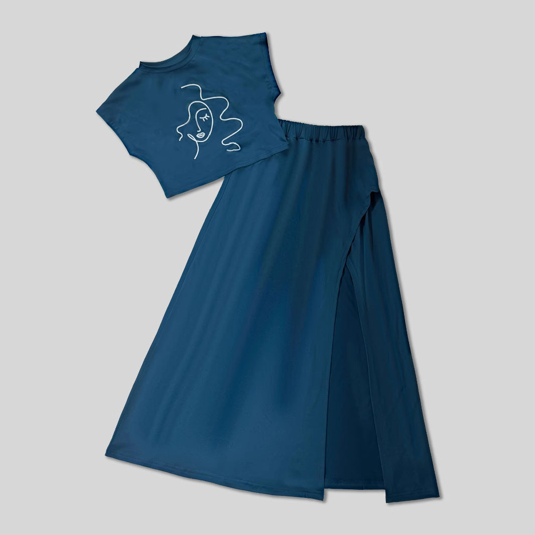 Dame Crop-top og Maxiskørt Sæt med sidelængde Splitter Stilla