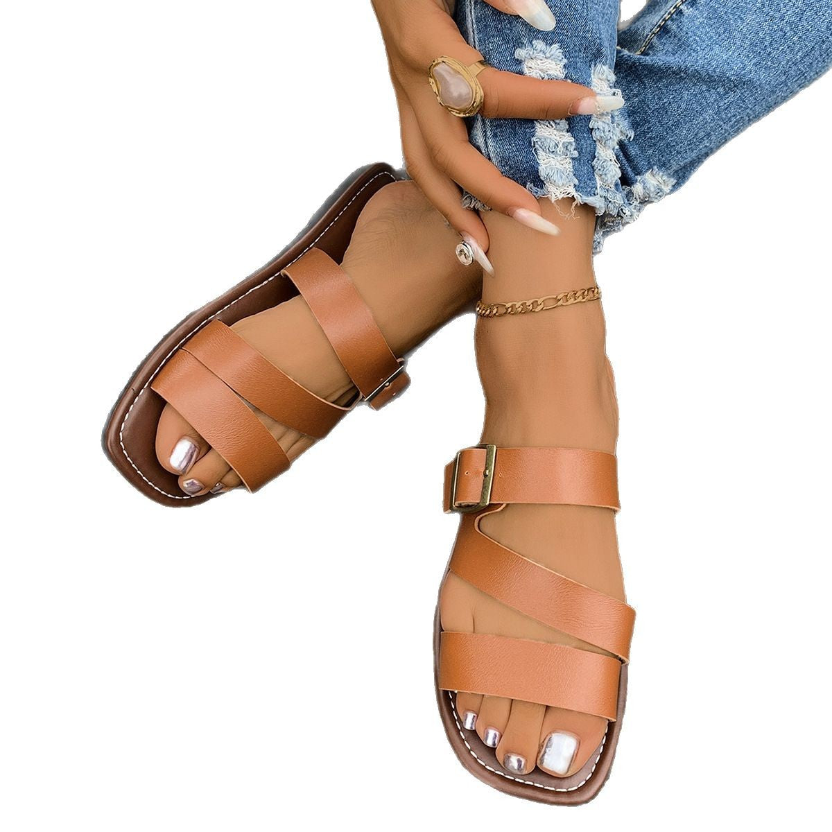 Dame åbne remsandaler med justerbar spænde lukning og ergonomisk fodseng Stilla