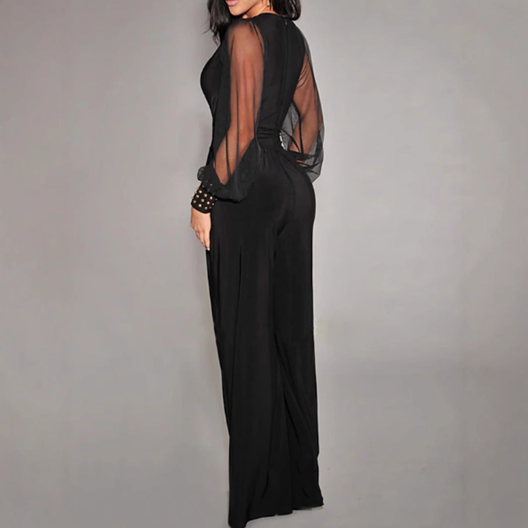 Dame Elegant Jumpsuit med gennemsigtige ærmer og figursyet skæring Stilla