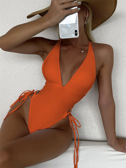 Dame Deep V-udskæring High-Cut Enkelt stykke Badetøj med justerbare Sidesnore Stilla