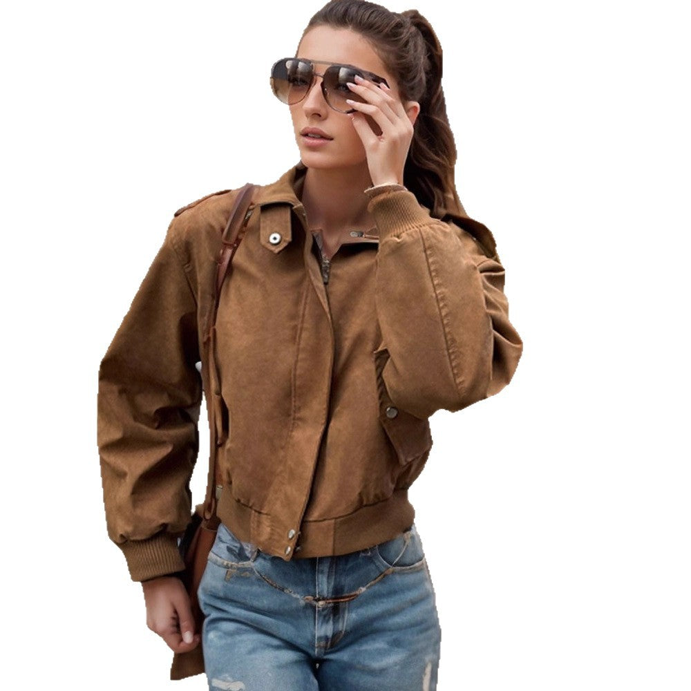 Dame afslappet kort jakke med voluminøse ærmer og lynlås Stilla