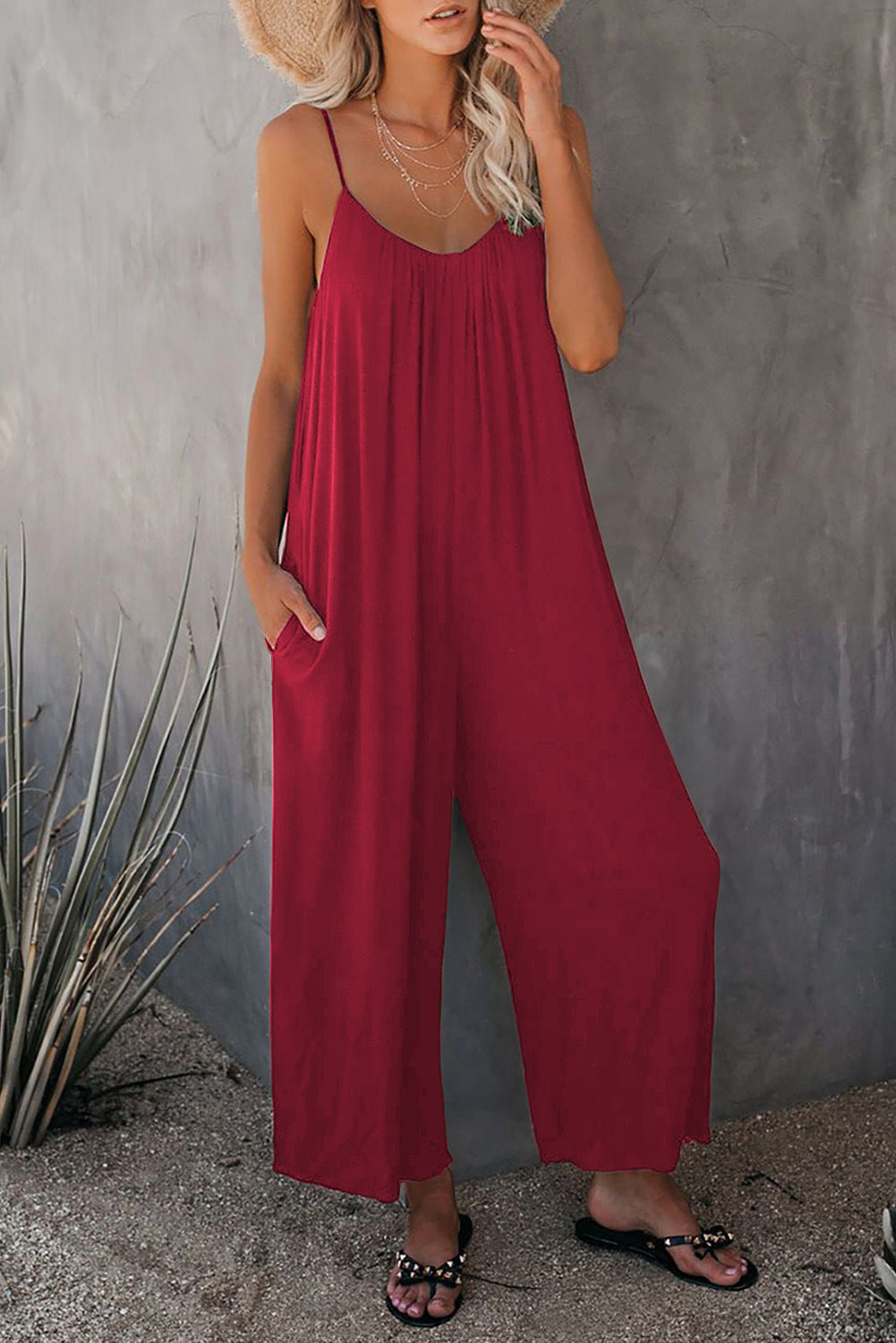 Dame Casual Bomulds-Jumpsuit med Spaghetti-stropper og sidelommer Stilla