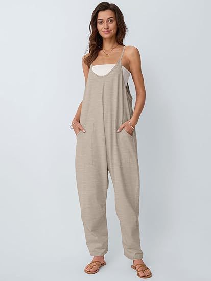 Dame afslappet jumpsuit med praktiske lommer og justerbare stropper Stilla