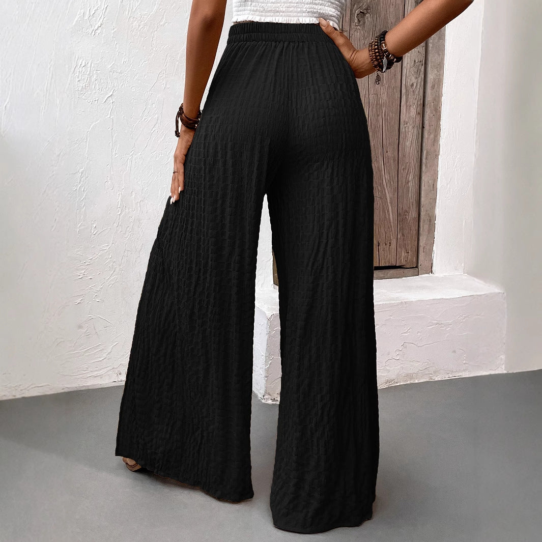 Dame elegant bred sommerbukser med sideløsning og bindebånd Stilla