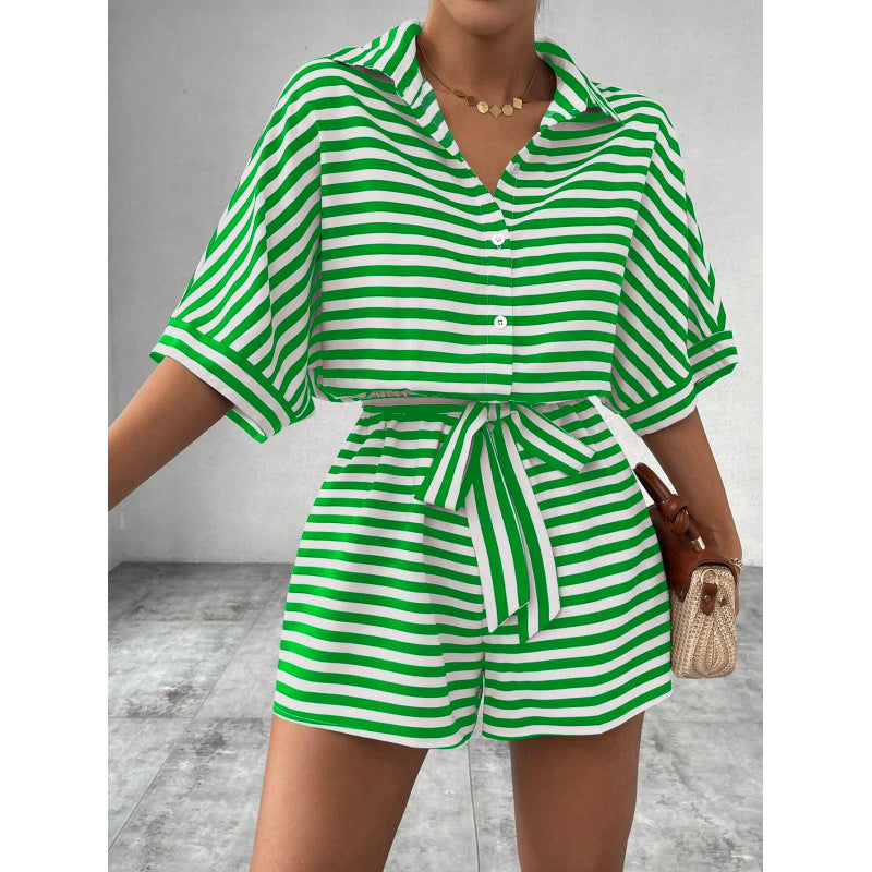 Dame Stribet Casual Knap-Op Jumpsuit Stilla