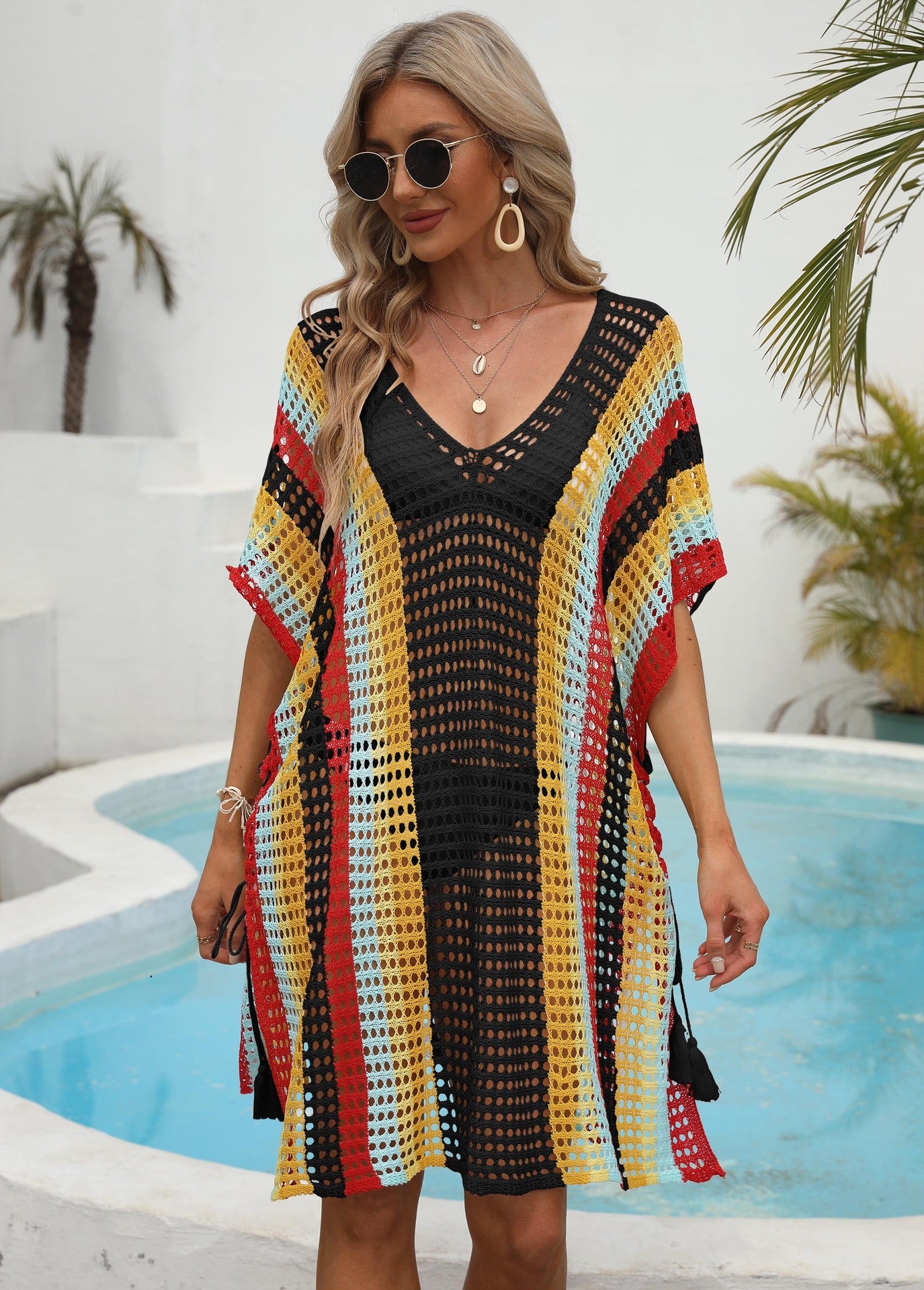 Dame Åben Netstrik Strand Betræk Kjole Stilla